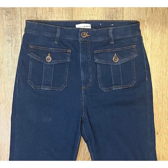 Loft The Slim Flare Patch Flap Pocket Jeans 12x31 NWOT Dark Wash Boho Hippie - Picture 4 of 10